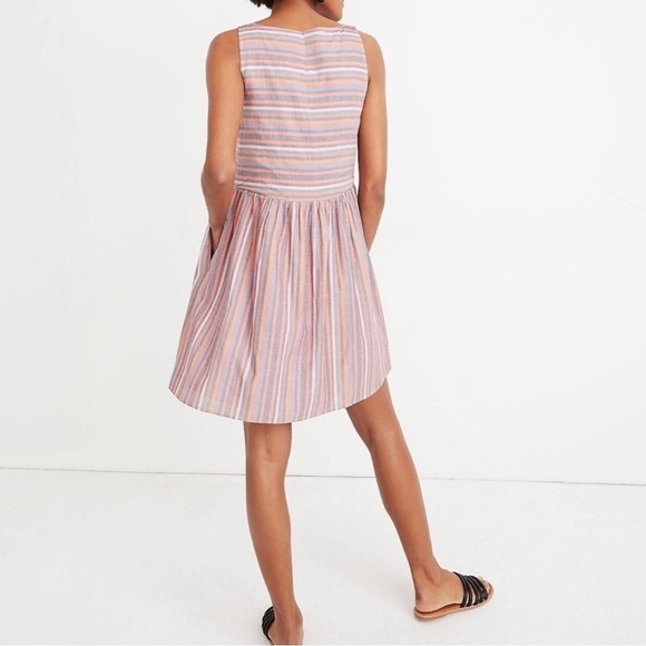 Madewell Rainbow Striped Mini Dress Scoop Neck Babydoll Tank Button Front Medium - Picture 4 of 9